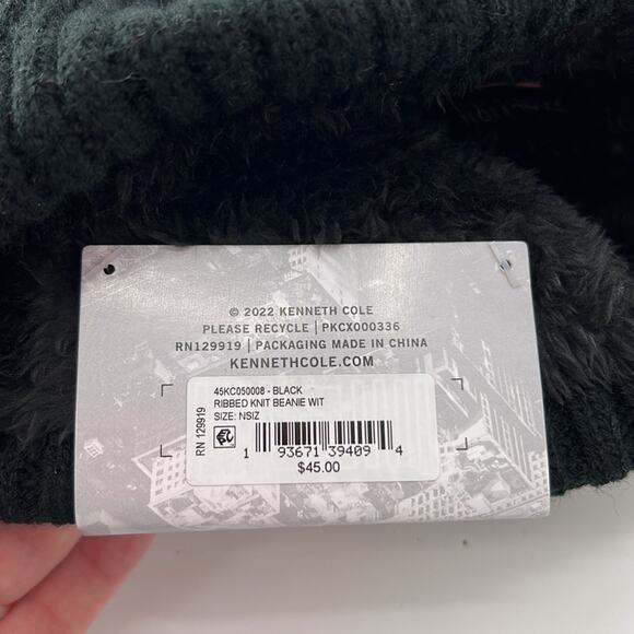 Reaction Kenneth Cole Ribbed Knit Beanie - Black - One Size - New with tags - Picture 4 of 5